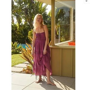 Free People Taking Sides Open Tie Back Maxi Dress in Rose Wine. Size Small